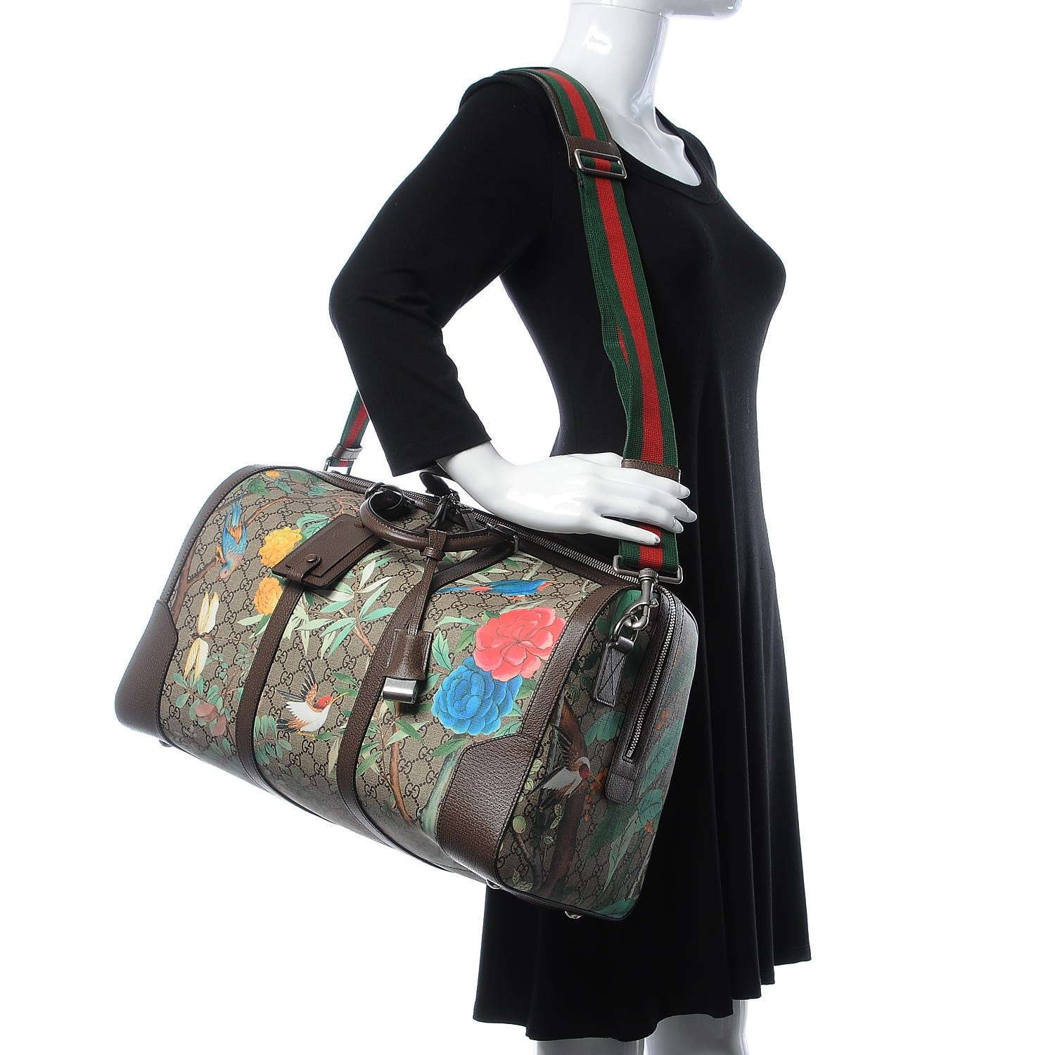 Gucci GG Supreme Monogram Tian Web Medium Duffle Beige Multicolor New Acero 2 of 12