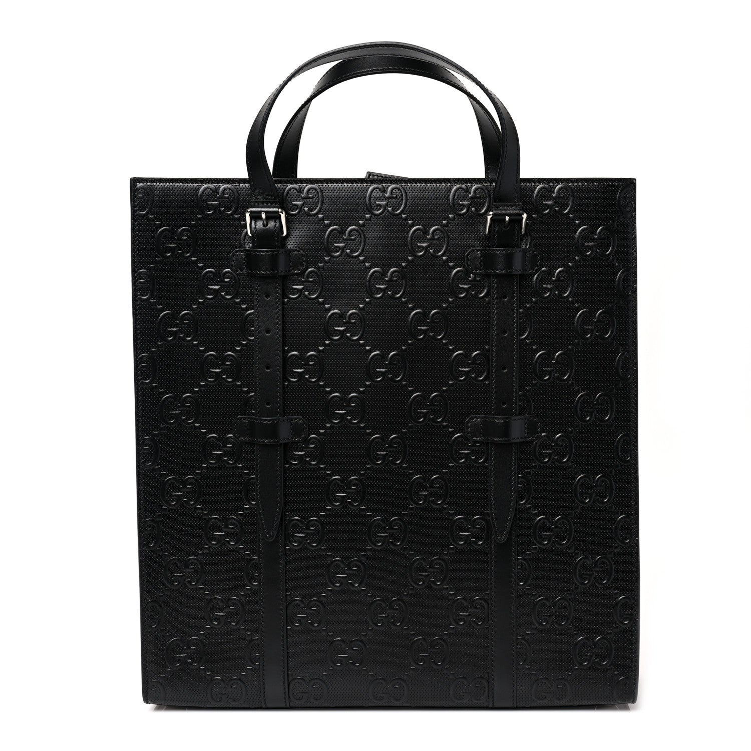 Gucci Calfskin GG Tennis Embossed Medium Tote Bag Black 1 of 8