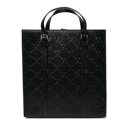 Gucci Calfskin GG Tennis Embossed Medium Tote Bag Black 1 of 8