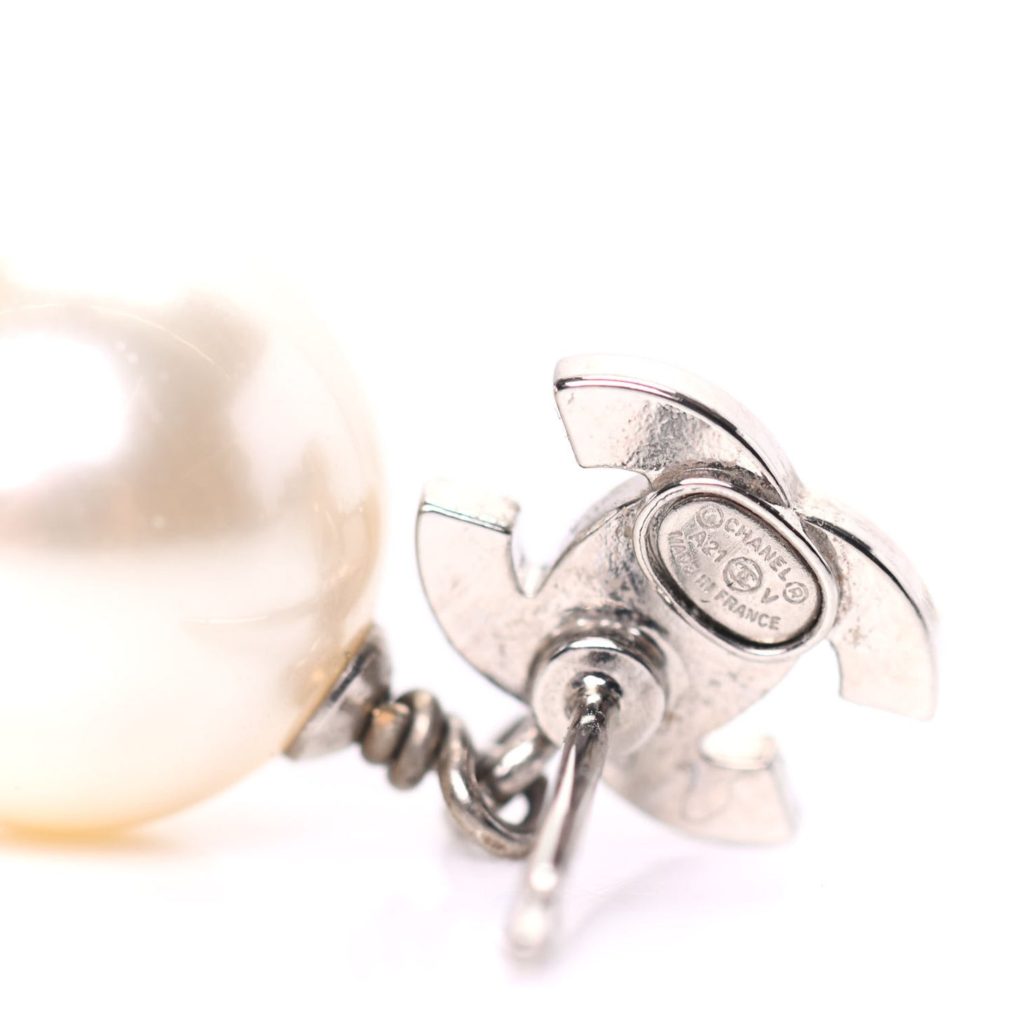Crystal Pearl CC Drop Earrings Silver