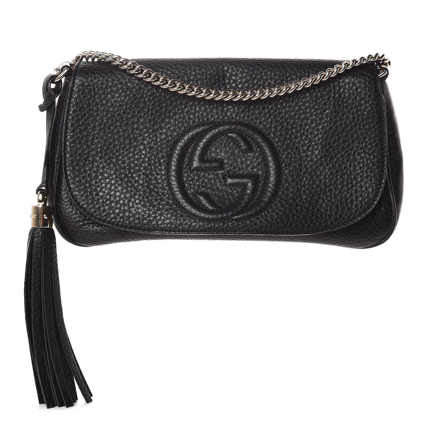 Pebbled Calfskin Medium Soho Flap Crossbody Black