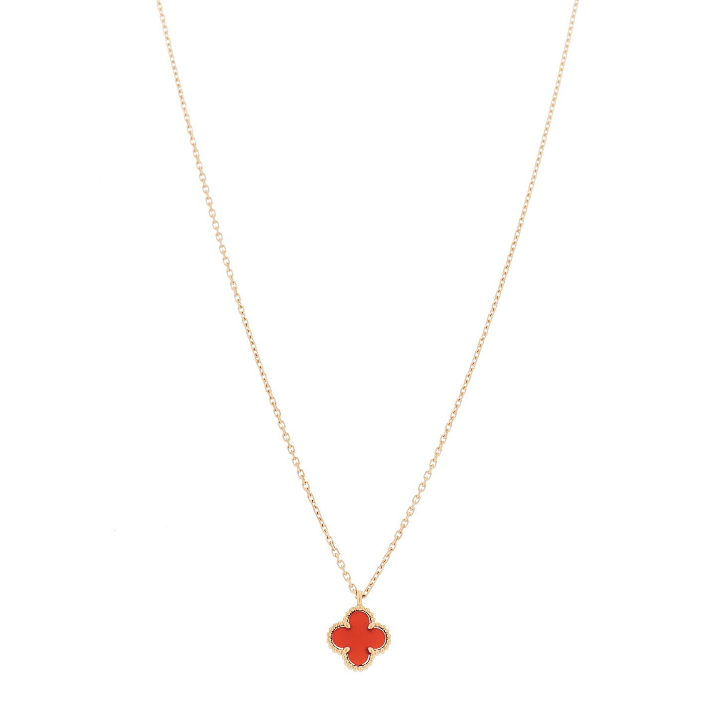 18K Rose Gold Carnelian Sweet Alhambra Pendant Necklace