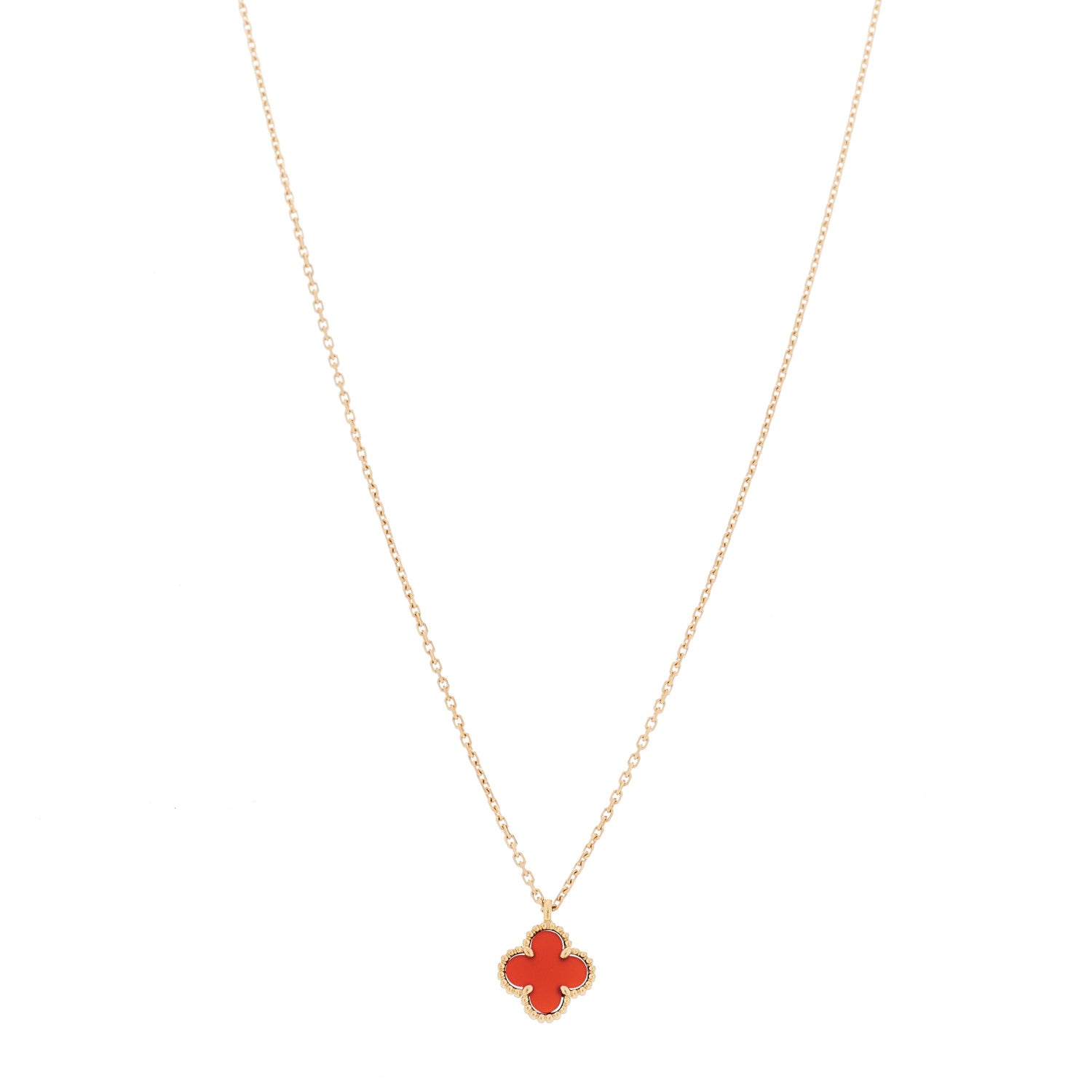 Van Cleef & Arpels 18K Rose Gold Carnelian Sweet Alhambra Pendant Necklace 2 of 5