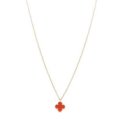 Van Cleef & Arpels 18K Rose Gold Carnelian Sweet Alhambra Pendant Necklace 2 of 5