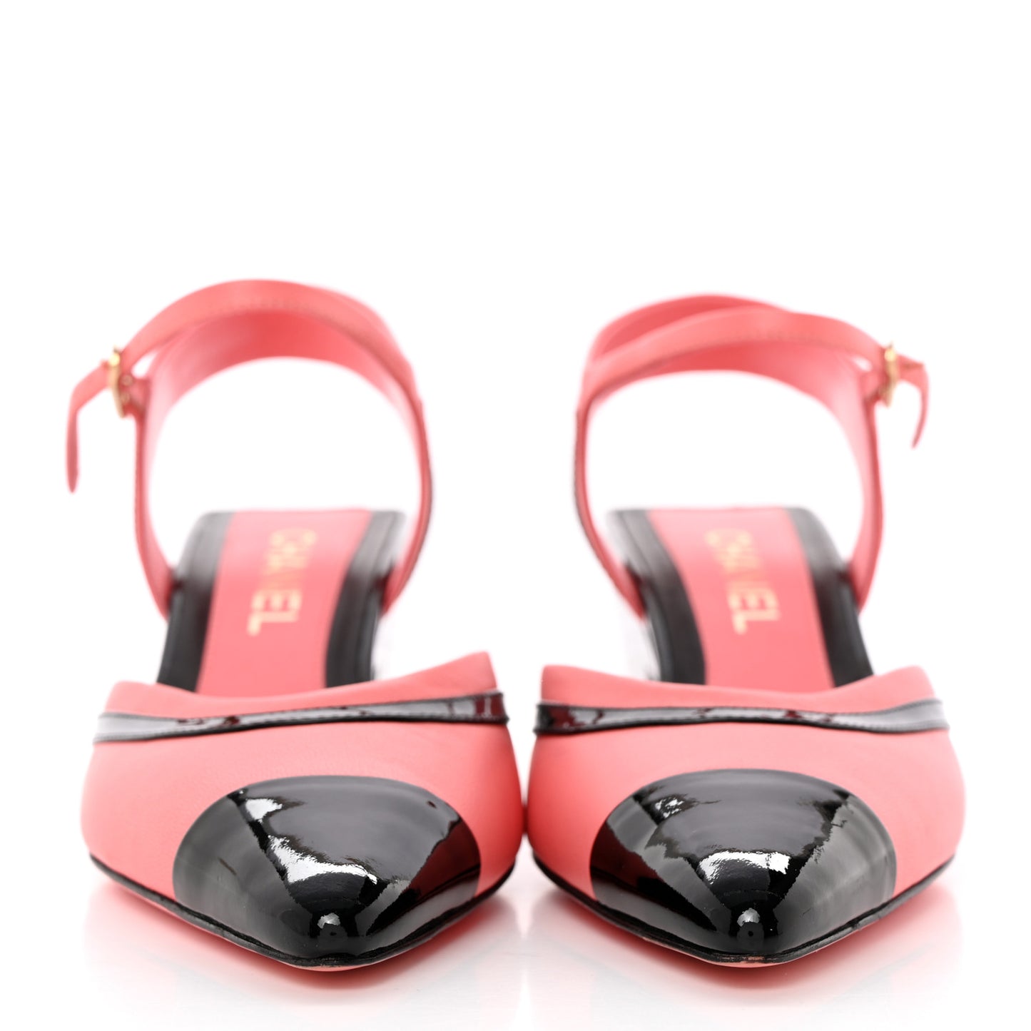 Iridescent Lambskin Cap Toe CC Slingback Pumps 38 Pink Black