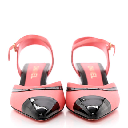 Chanel Iridescent Lambskin Cap Toe CC Slingback Pumps 38 Pink Black 2 of 13