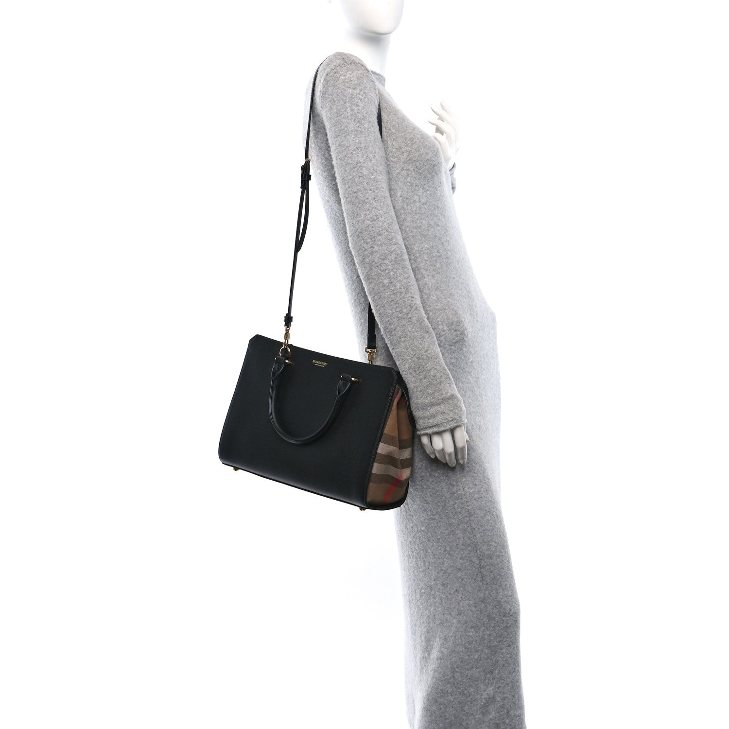 Burberry Calfskin Mega Check Small Banwell Tote Black 3 of 9