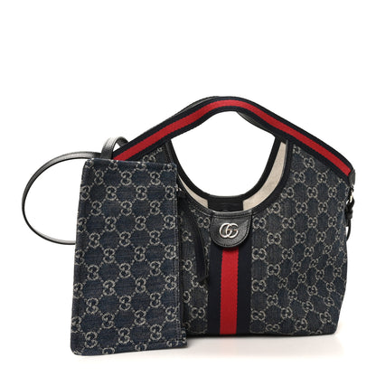 Gucci GG Monogram Denim Small Giglio Tote Blue White 3 of 11