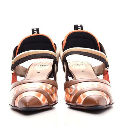 Fendi PVC Vitello FF Colibri 55mm Slingback Pumps 39 Transparent Aranciata Cuoio Avana 2 of 10