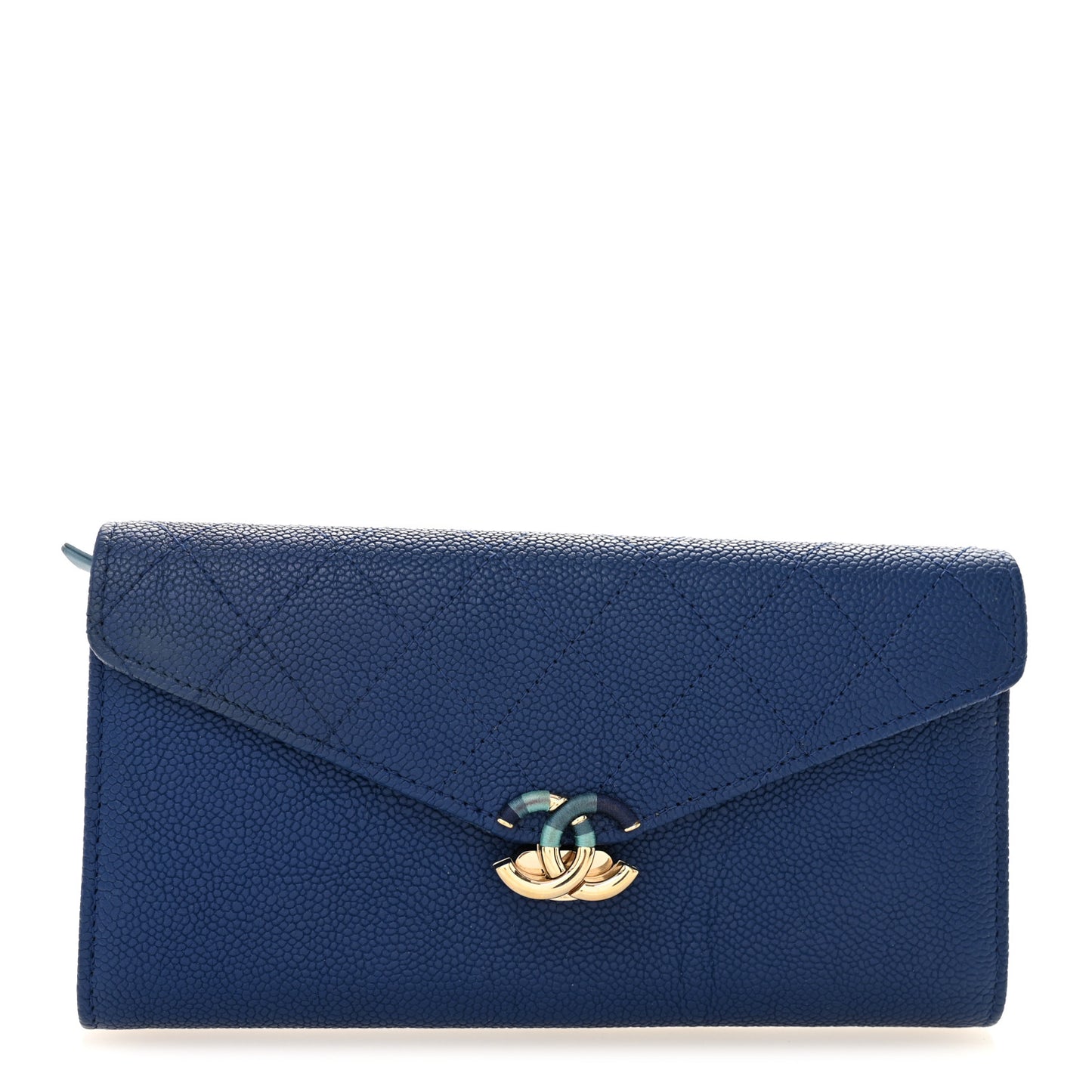 Caviar Quilted CC Box Gusset Flap Wallet Blue