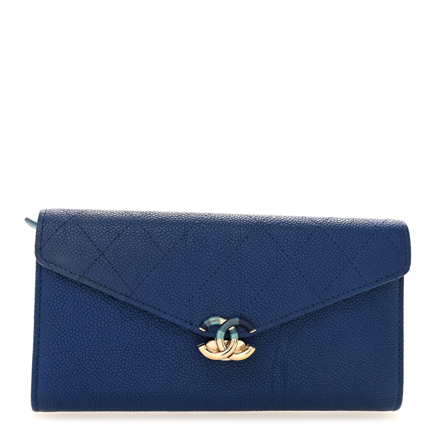 Chanel Caviar Quilted CC Box Gusset Flap Wallet Blue 1 of 11