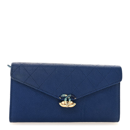 Chanel Caviar Quilted CC Box Gusset Flap Wallet Blue 1 of 11