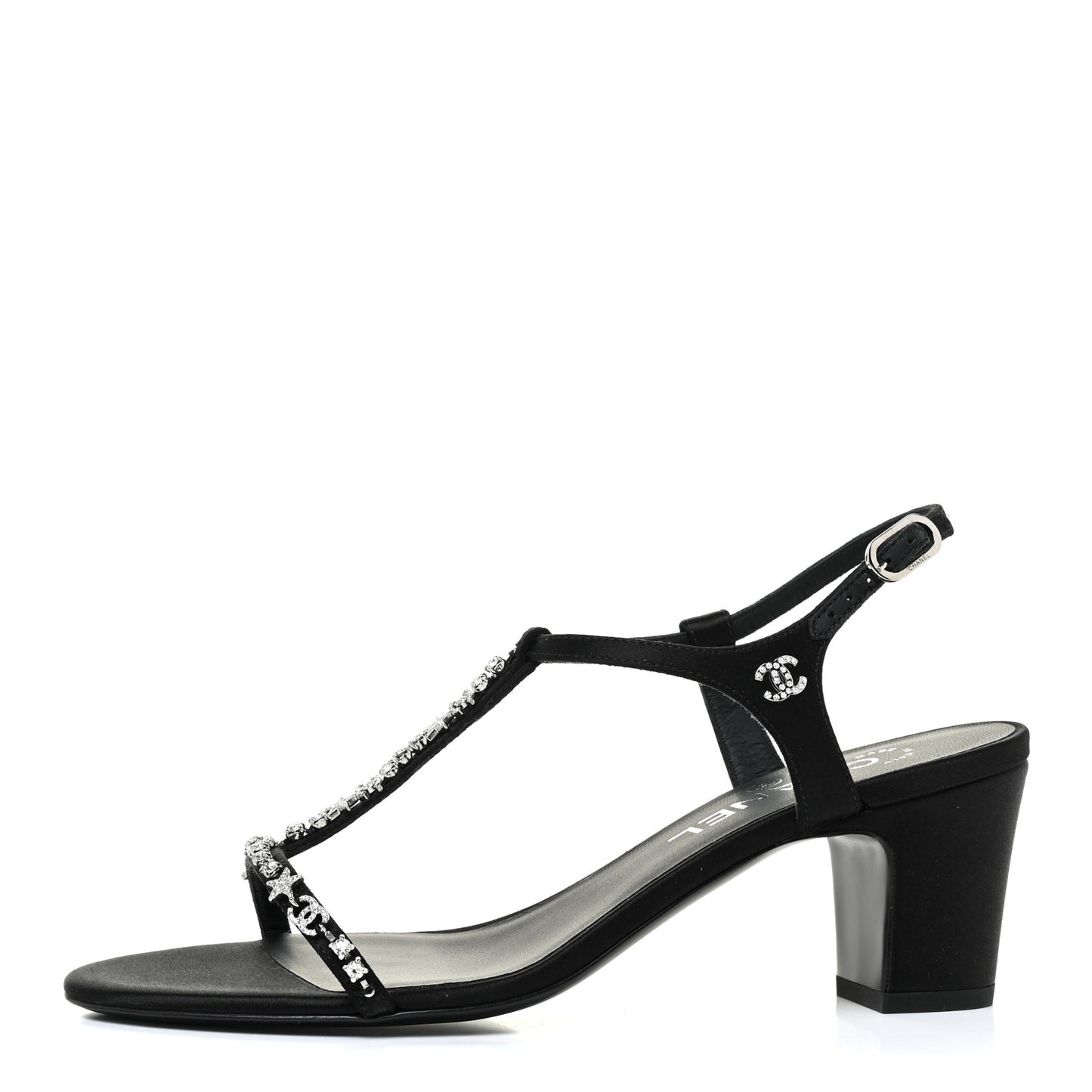 Satin Crystal CC Star Sandals 37.5 Black
