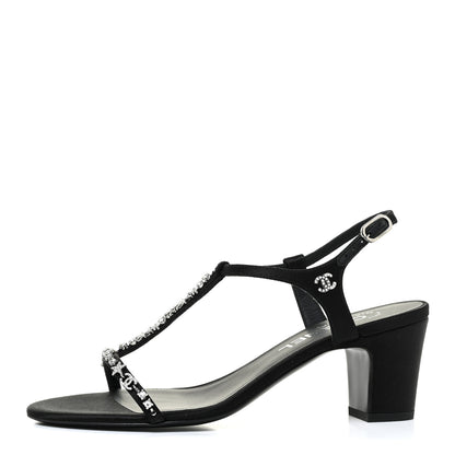 Chanel Satin Crystal CC Star Sandals 37.5 Black 1 of 9