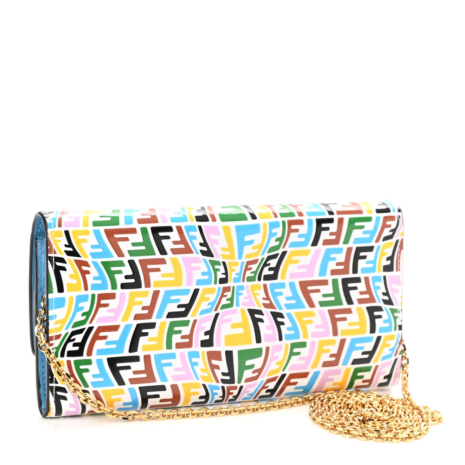 Fendi X SARAH COLEMAN Vitello Liberty Ceylon Micro FF Fish Eye Embossed Continental Envelope Wallet On Chain Multicolor Cyber Blue 3 of 10