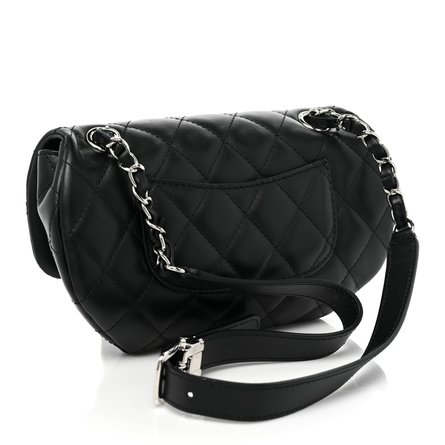 Calfskin Quilted CC Uniform Flap Belt Bag Black