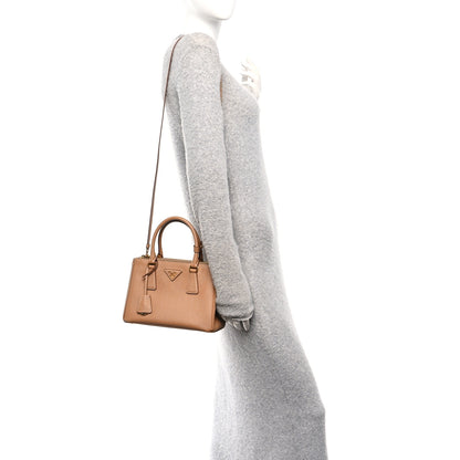 Prada Saffiano Mini Galleria Double Zip Tote Caramel 2 of 10