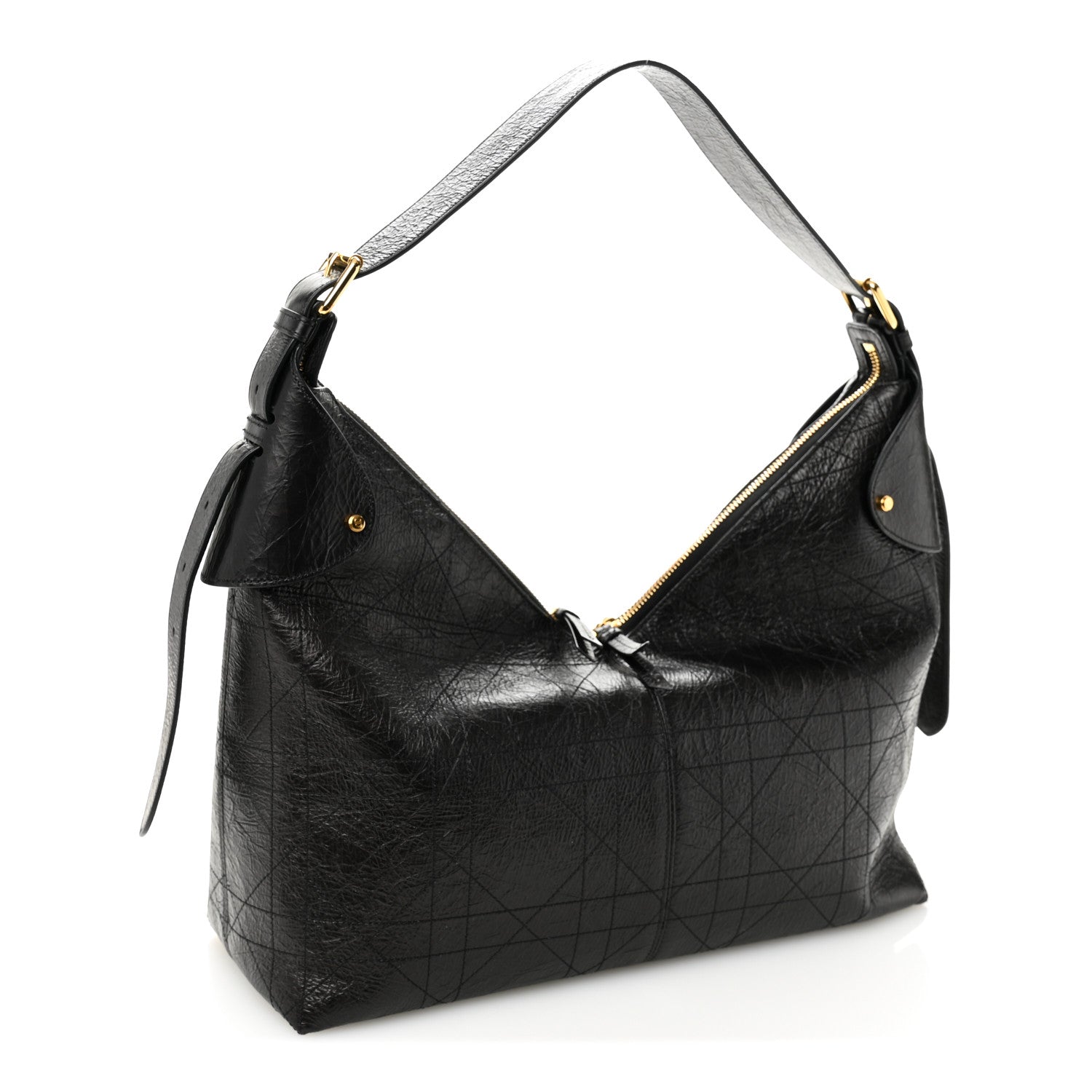 Christian Dior Crinkled Calfskin Macrocannage Large Voyage Bag Black 3 of 11