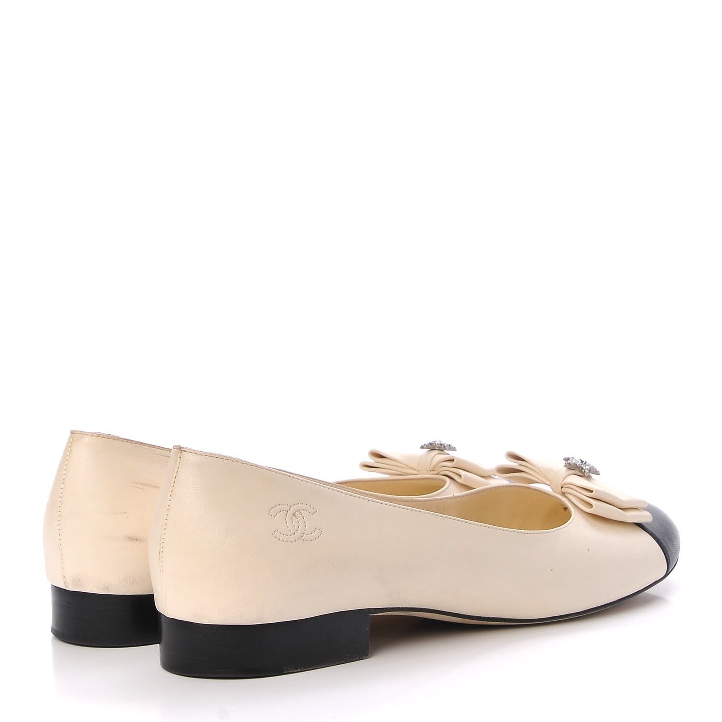 Lambskin Crystal CC Cap Toe Ballerina Flats 40.5 Beige Black