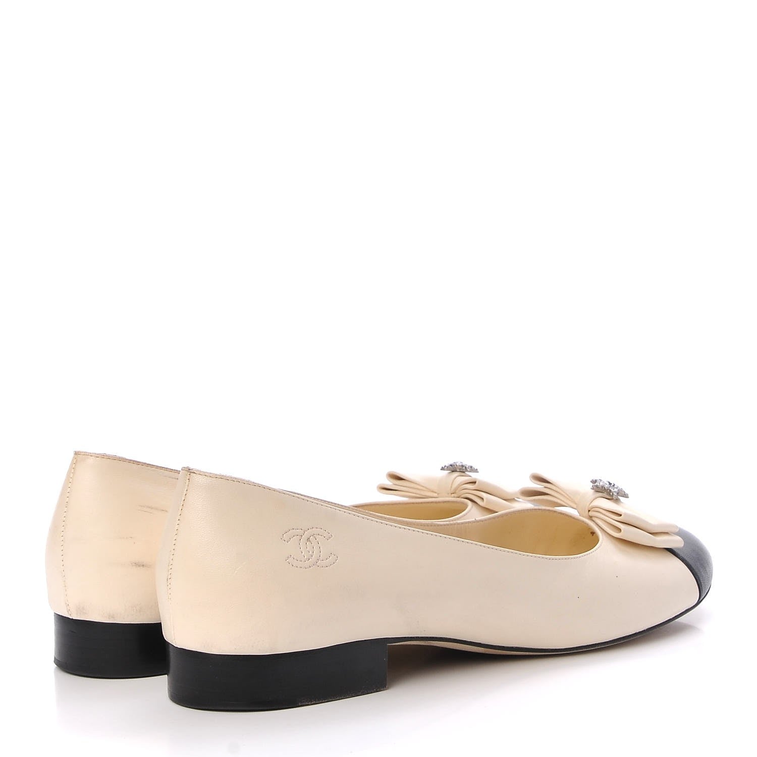 Chanel Lambskin Crystal CC Cap Toe Ballerina Flats 40.5 Beige Black 4 of 20