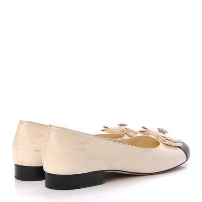 Chanel Lambskin Crystal CC Cap Toe Ballerina Flats 40.5 Beige Black 4 of 20