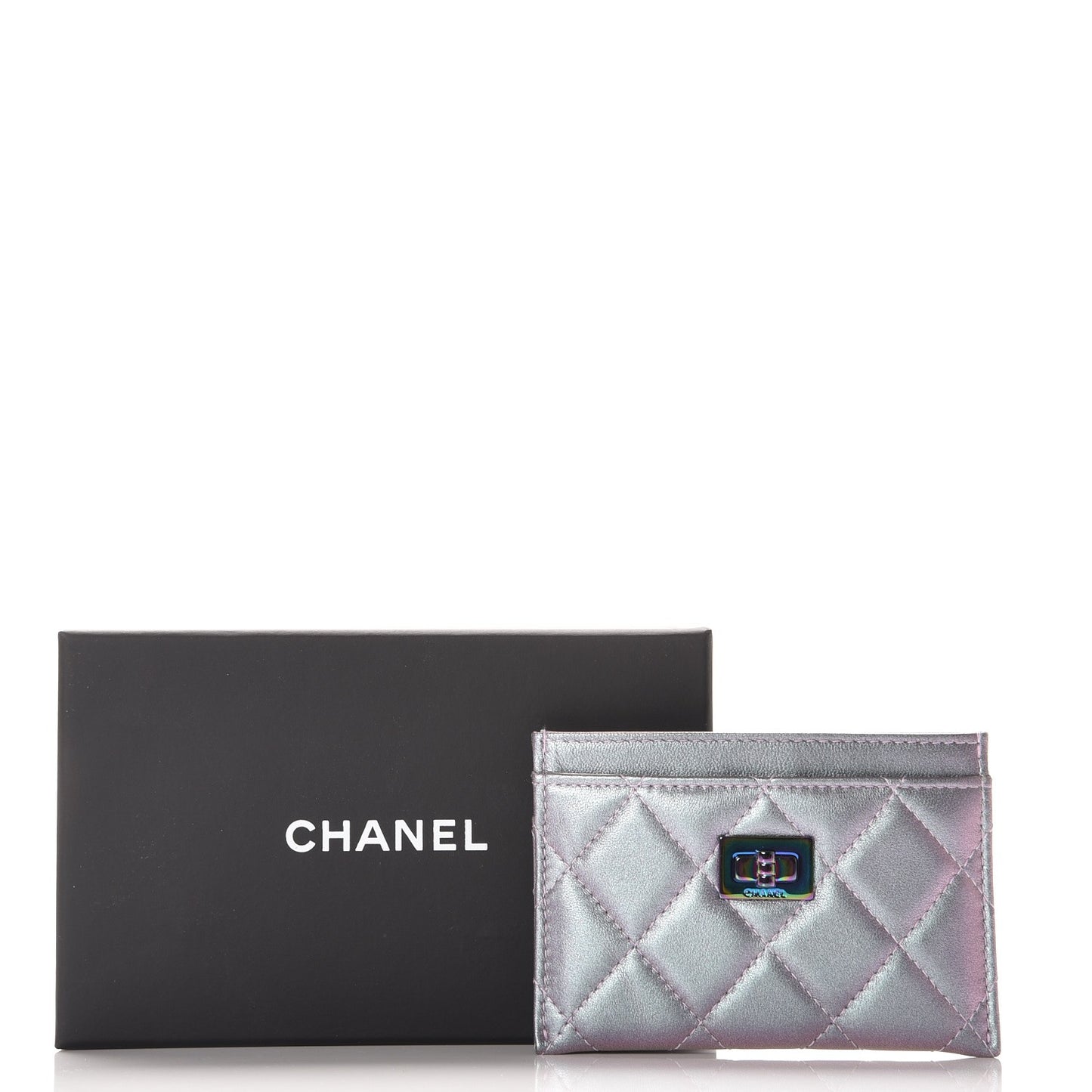 Iridescent Lambskin Quilted Reissue Card Holder Light Purple