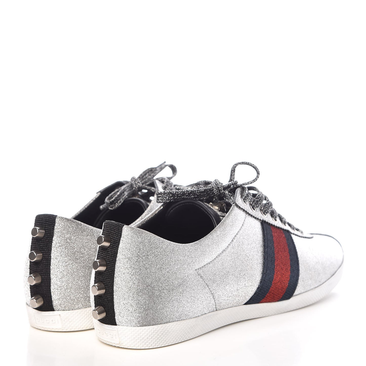 Glitter Fabric Studded Web Mens Sneakers 9 Silver