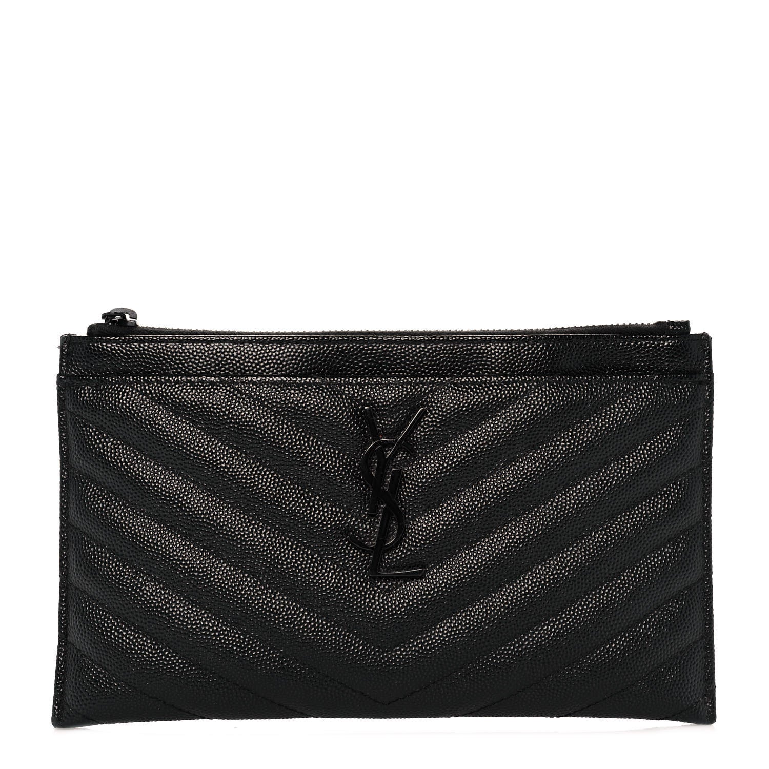 Saint Laurent Grain De Poudre Chevron Monogram Bill Pouch Black 1 of 10
