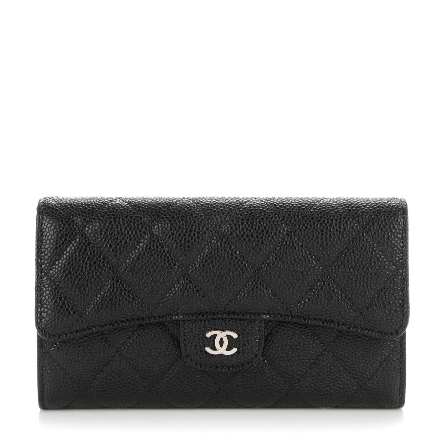 Caviar Quilted Large Flap Wallet Black