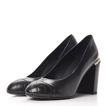 Chanel Lambskin Pearl CC Cap Toe Pump 38 Black 3 of 9