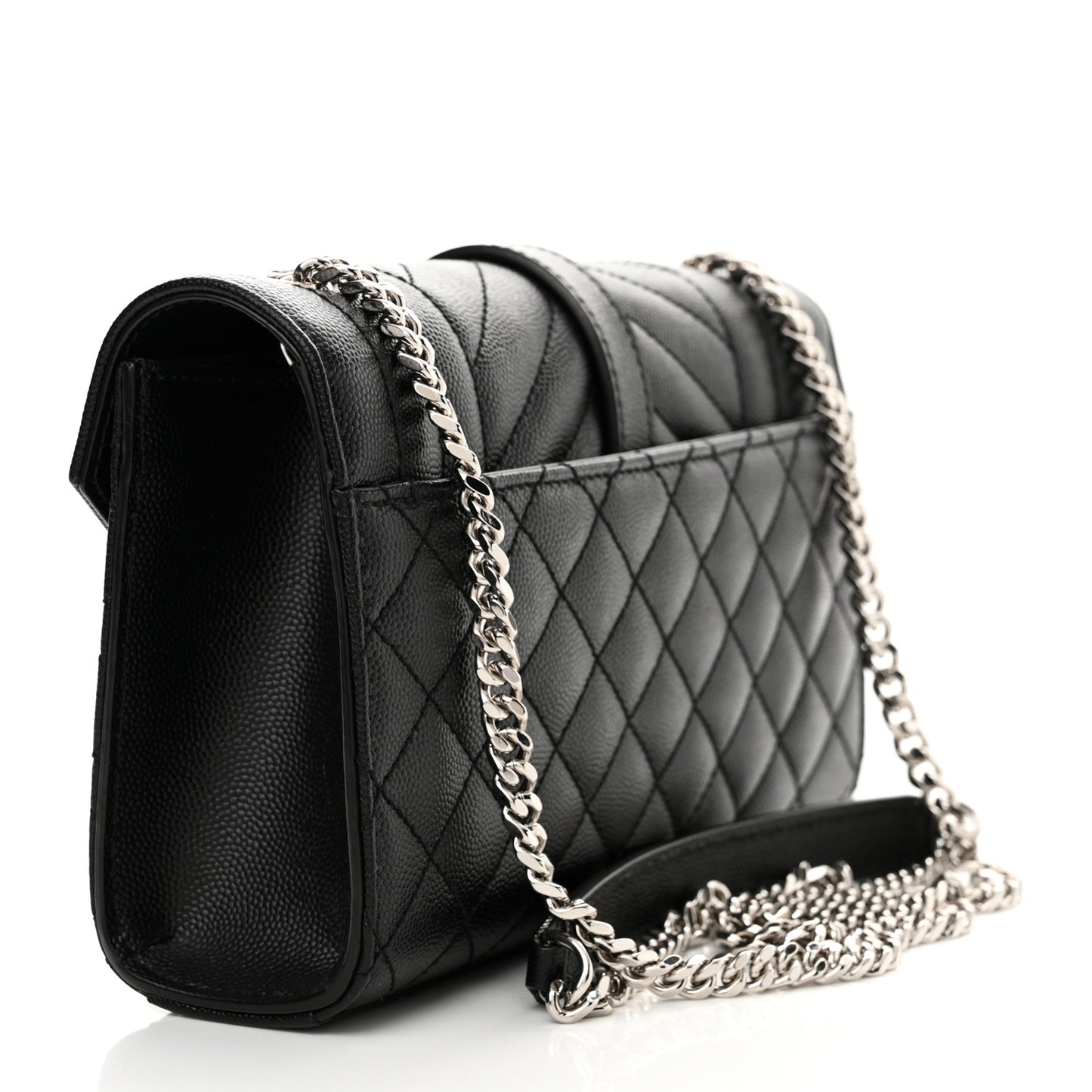 Grain De Poudre Textured Mixed Matelasse Triquilt Small Monogram Satchel Black