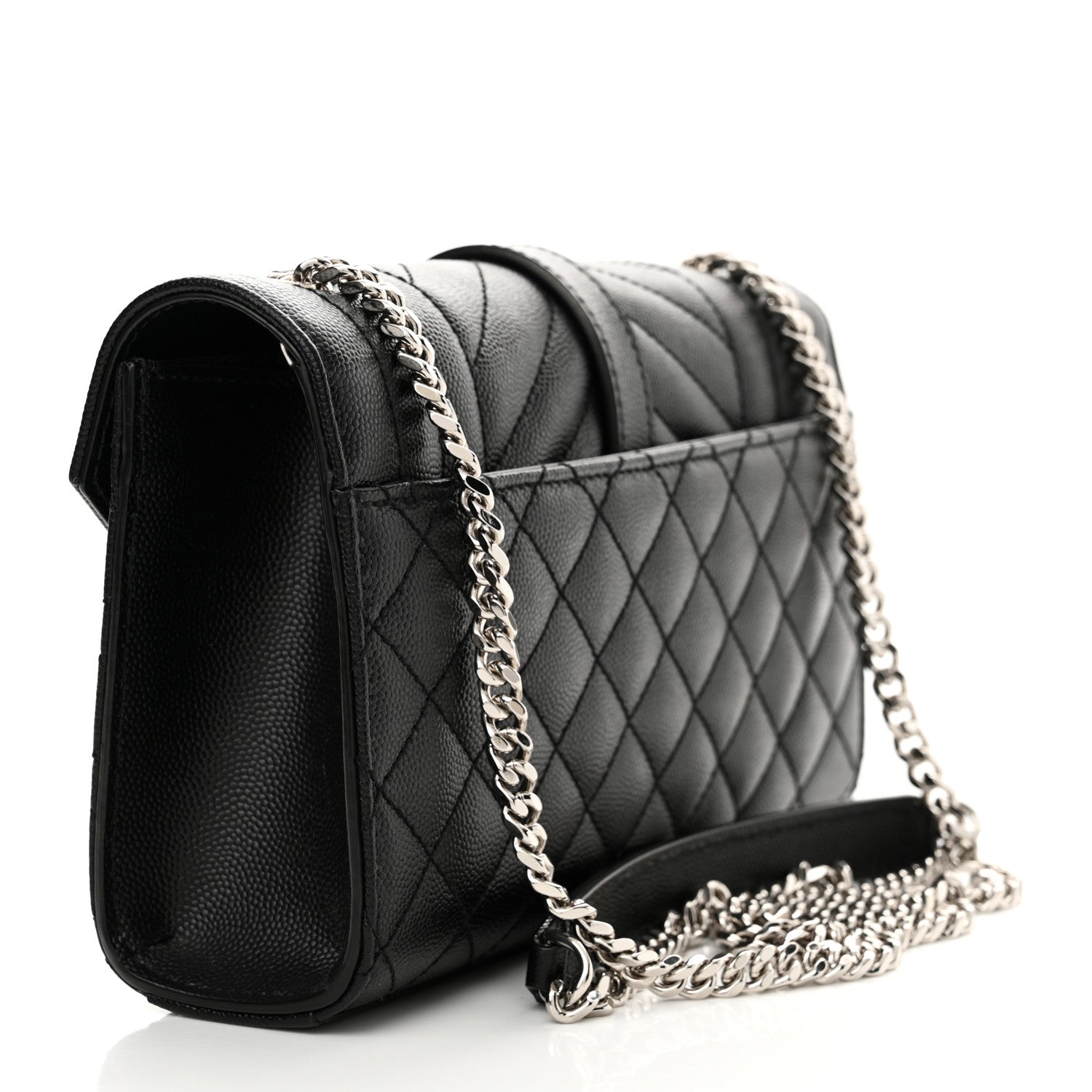 Saint Laurent Grain De Poudre Textured Mixed Matelasse Triquilt Small Monogram Satchel Black 3 of 10