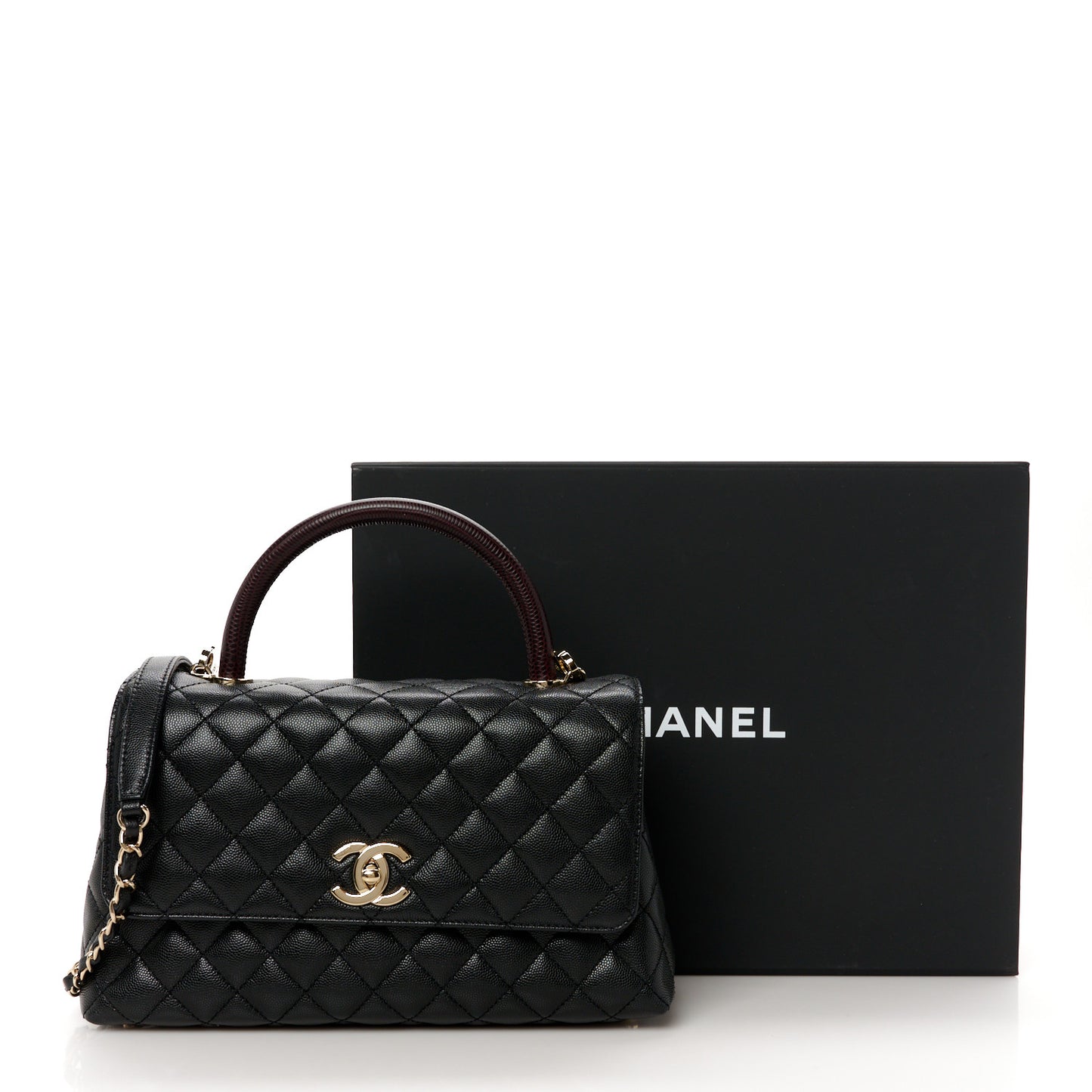 Caviar Lizard Embossed Quilted Small Coco Handle Flap Black