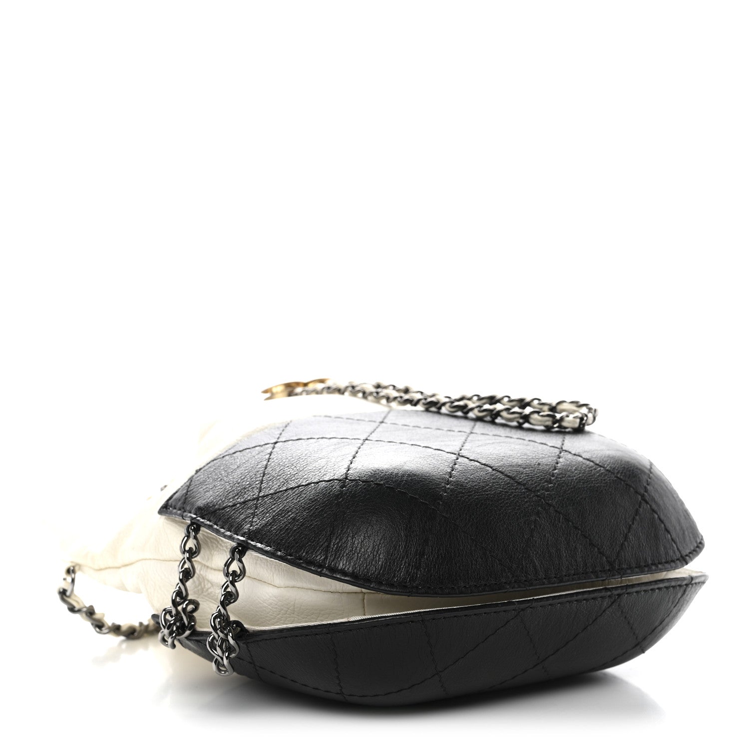 Chanel Aged Calfskin Quilted Small Gabrielle Bucket White Black 4 of 11