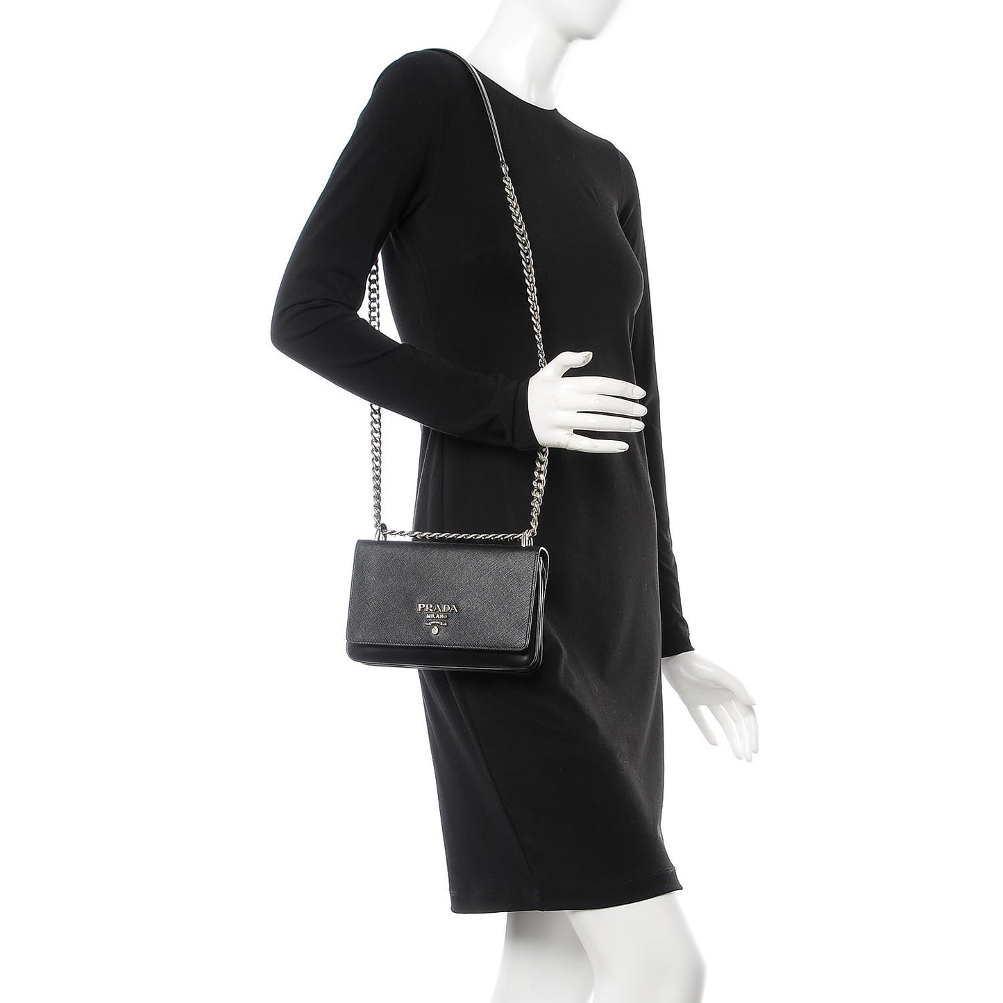 Saffiano Soft Calf Chain Crossbody Bag Black