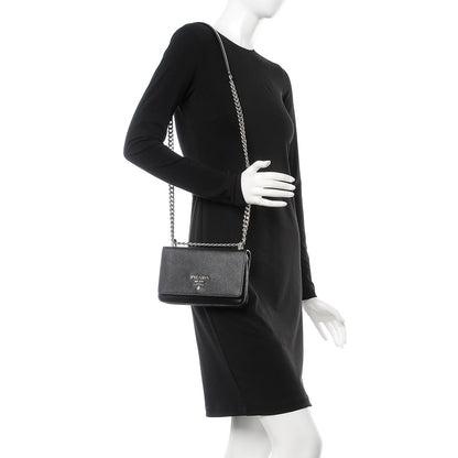 Prada Saffiano Soft Calf Chain Crossbody Bag Black 2 of 7