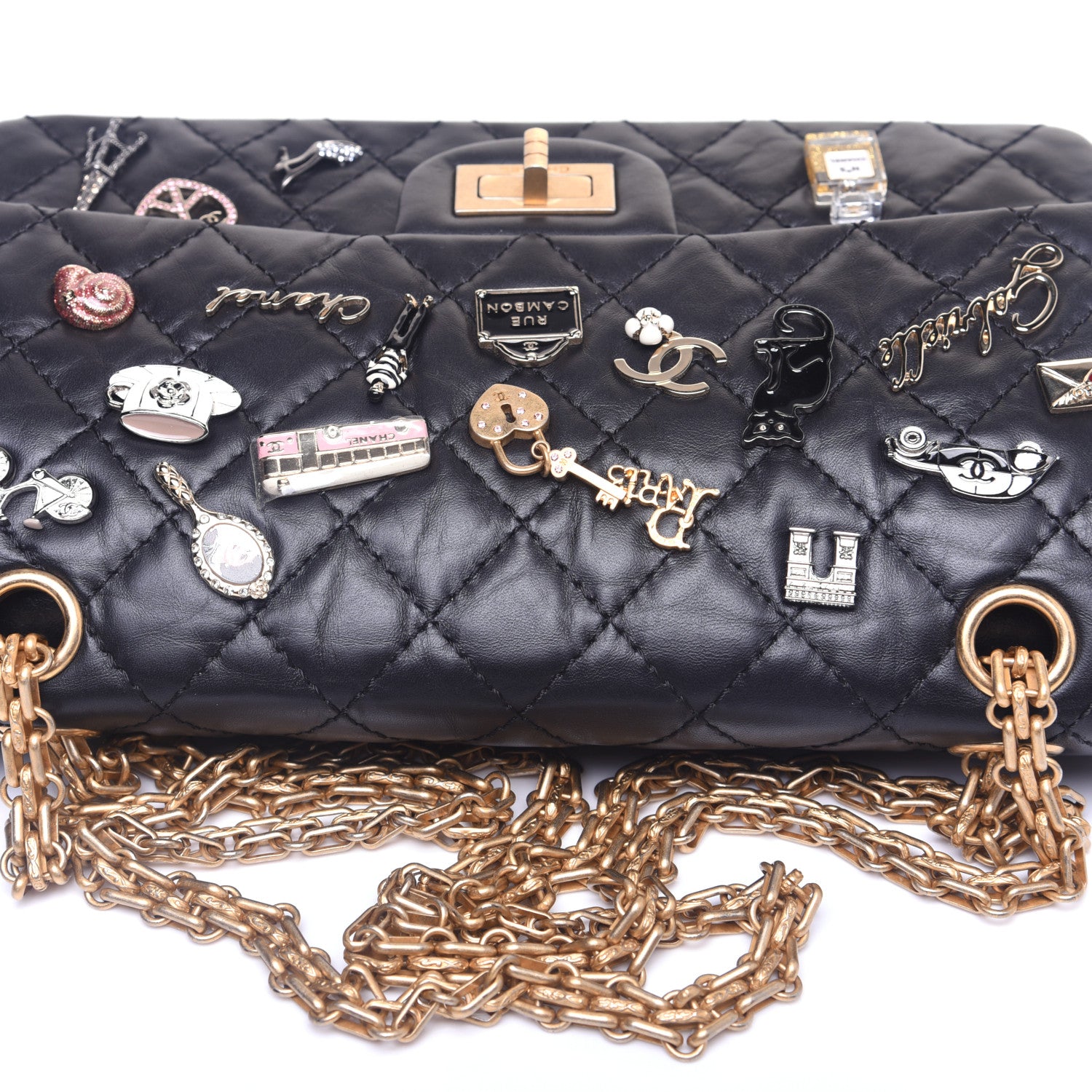 Chanel Aged Calfskin Lucky Charms 2.55 Reissue 225 Flap Black 16 of 17