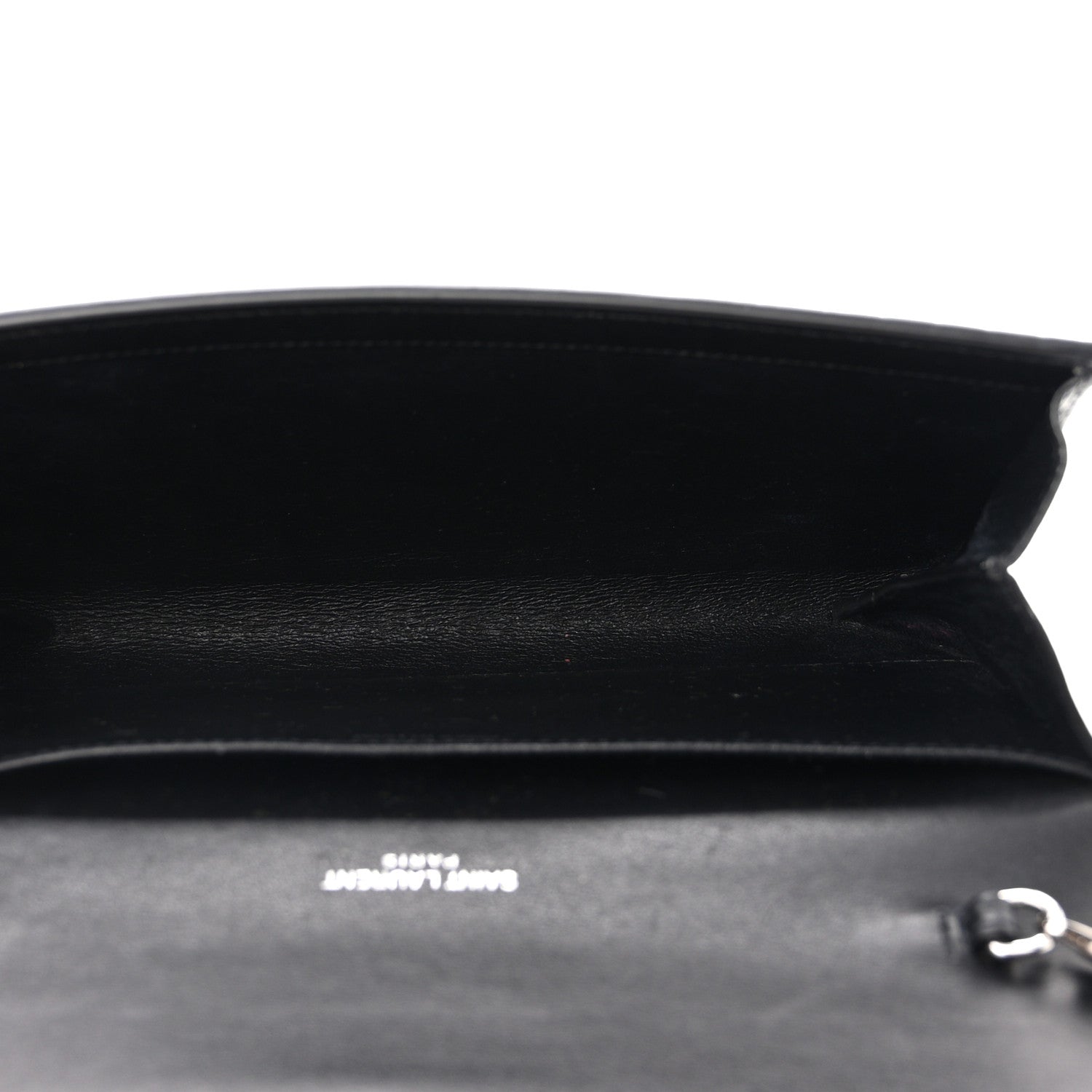 Saint Laurent Calfskin Crocodile Embossed Monogram Uptown Chain Wallet Black 5 of 11