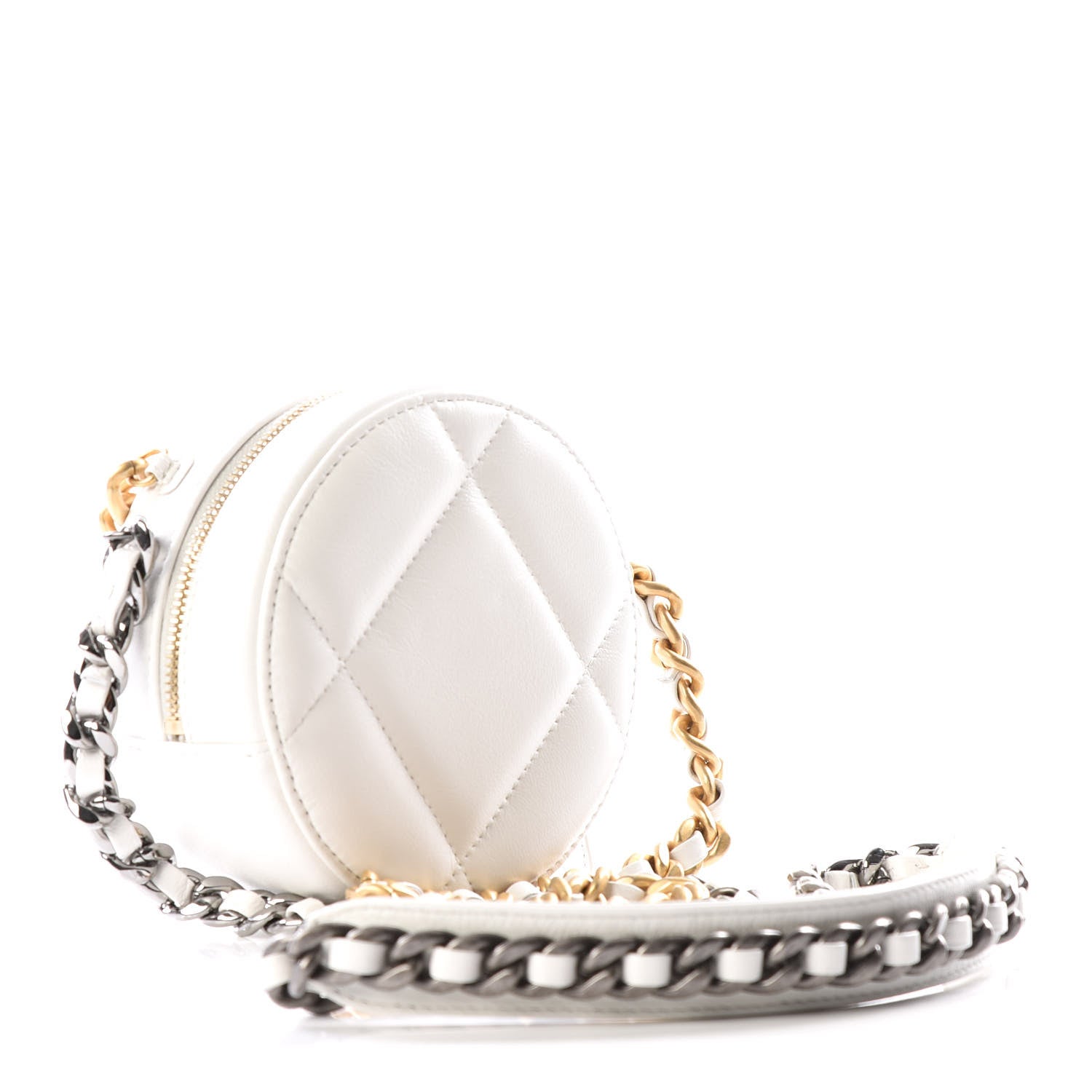 Chanel Goatskin Quilted 19 Round Clutch With Chain White 2 of 10