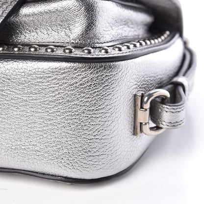 Miu Miu Goatskin Madras Soft Calfskin Crystal Embellished Dahlia Shoulder Bag Chrome 6 of 16