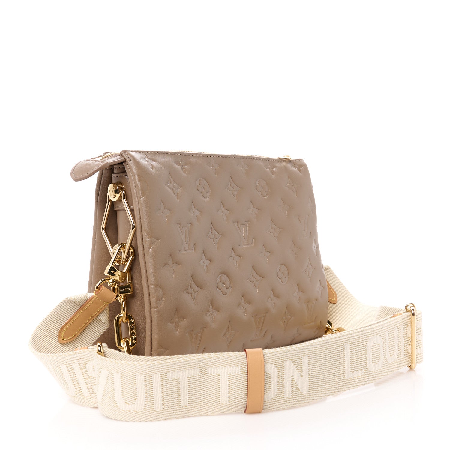 Louis Vuitton Lambskin Embossed Monogram Coussin PM Taupe 3 of 11