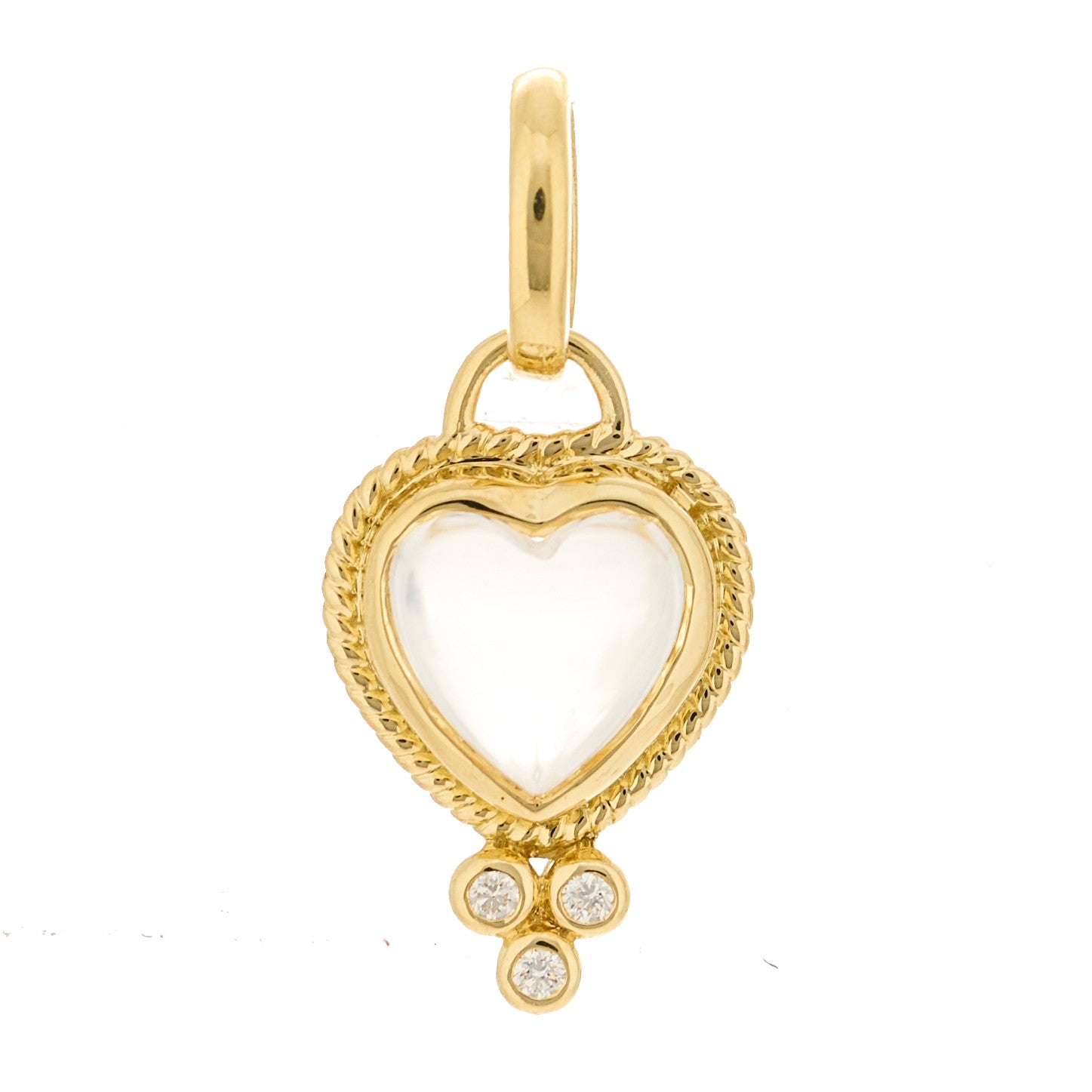 Temple St. Clair 18K Yellow Gold Diamond Rock Crystal XS Braided Heart Pendant 1 of 4