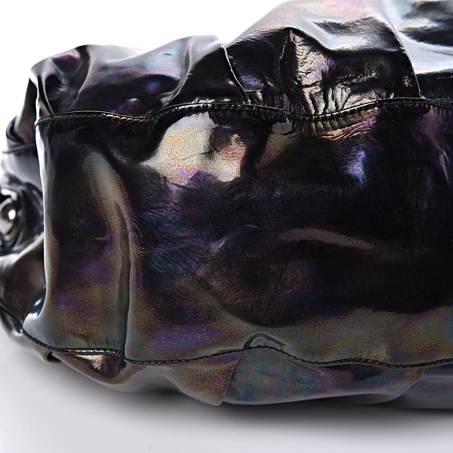 Iridescent Patent Medium Icon Bit Shoulder Bag Black