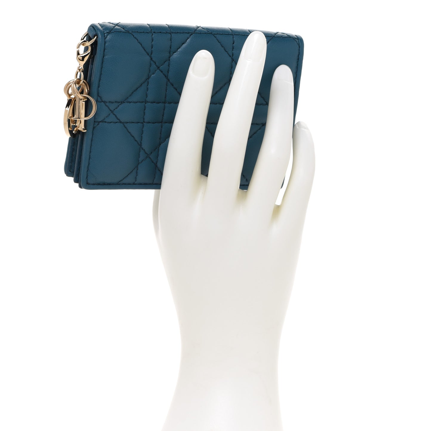 Lambskin Cannage Small Lady Dior Flap Card Holder Deep Ocean