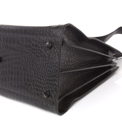 Saint Laurent Calfskin Crocodile Embossed Large Sac De Jour Carryall Black 9 of 11