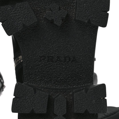 Prada Vitello Lux Nylon Metal Triangle Logo Monolith Pouch Pocket 55mm Tall Combat Boots 39 Black 6 of 7
