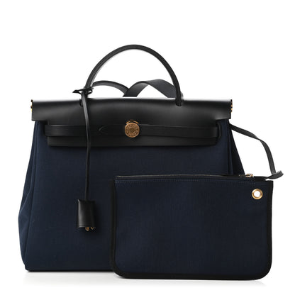 Hermes Toile Vache Hunter Herbag Zip PM 31 Bleu Marine Black 1 of 10