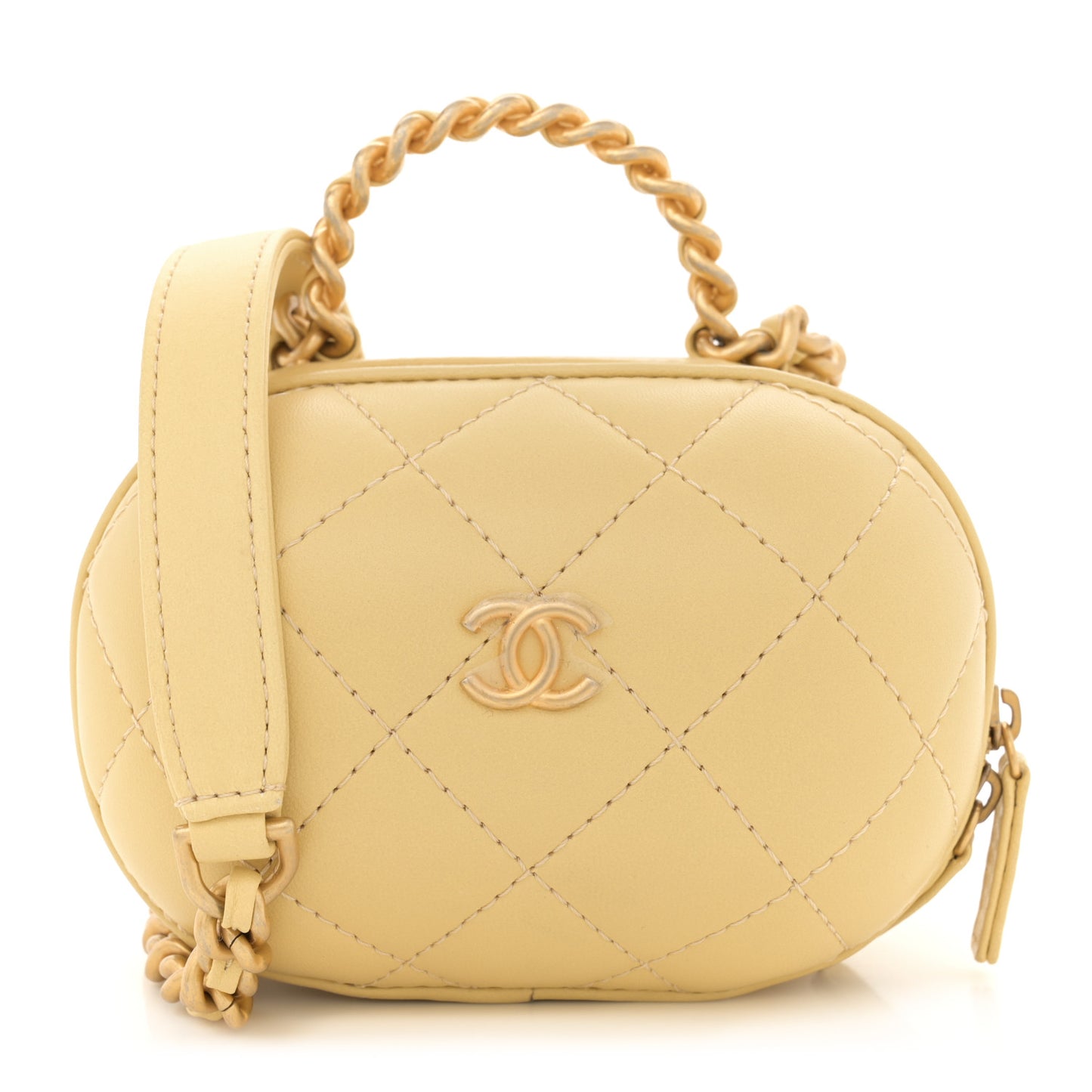 Lambskin Quilted CC Bubble Vanity Case With Chain Light Yellow