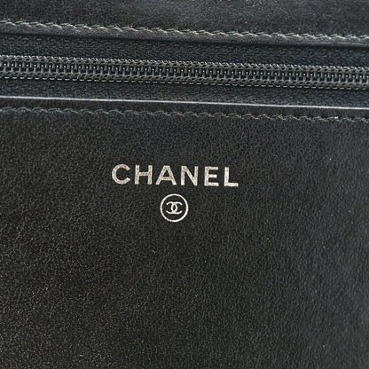 Chanel Calfskin Diagonal Chevron Quilted Tassel Wallet On Chain WOC Black 6 of 11