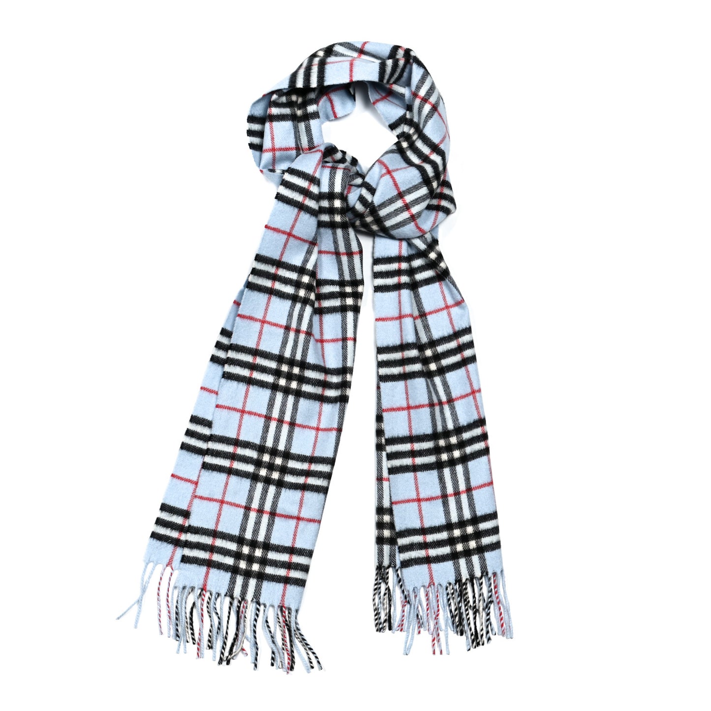 Cashmere House Check Striped Fringe Scarf Blue
